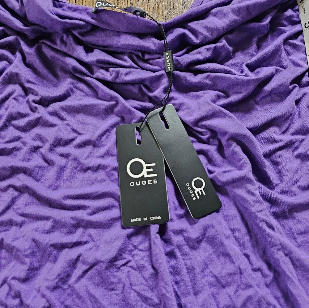 OUGES Purple Scoop Neck Sleeveless Ruched Casual … - image 10